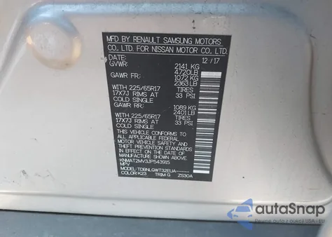 2018 Nissan Rogue Sv z USA, uszkodzony, nr VIN KNMAT2MV3JP543915